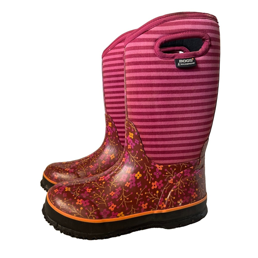 BOGS Youth 3 Kids Pink Floral 78759 Insulated-30 Degrees Waterproof Rain Boots